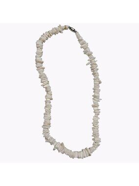 Vintage Hawaiian Beaded Necklace White Shell Chips Screw Clasp Beach Core Surfer